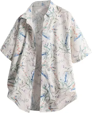 Big and Tall Men's Stylish Tie Dye Loose Lapel Cardigan Shirts Summer Short Sleeve Button Down Casual Beach Shirt