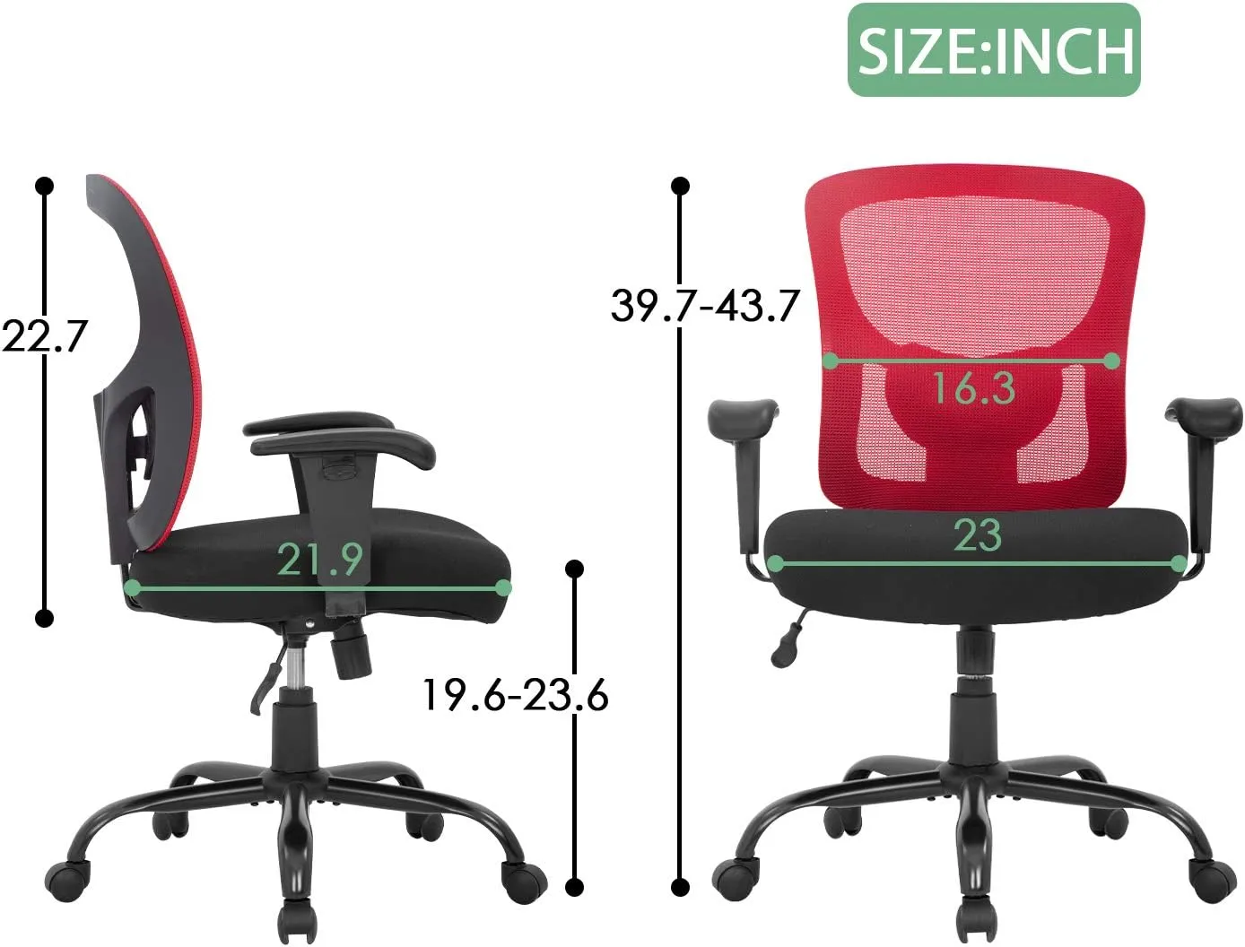 Big and Tall Office Chair 400lbs Desk Chair Mesh Computer Chair with Lumbar Support Wide Seat Adjust Arms Rolling Swivel High Back Task Executive Ergonomic Chair,Red