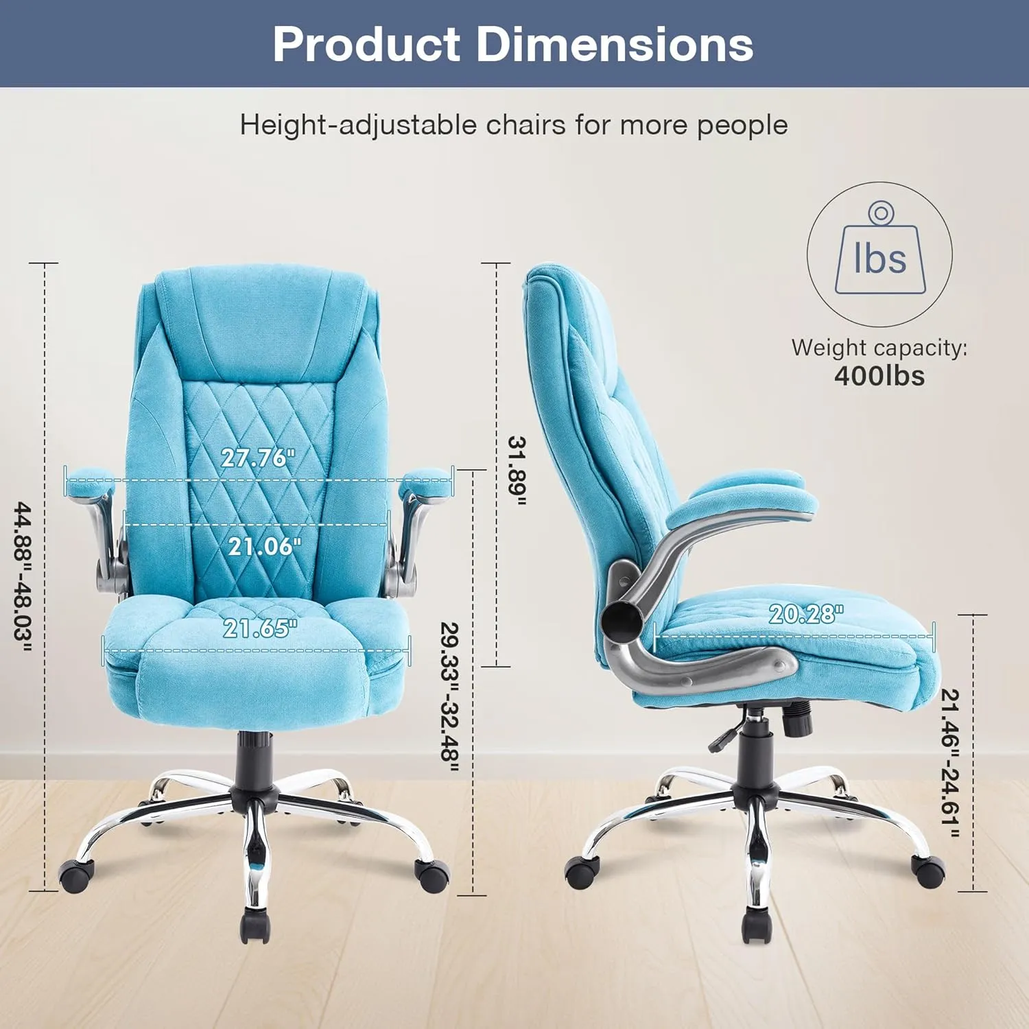Big and Tall Office Chair 400lbs High Back Executive Computer Desk Chair with Flip Up Armrest, Breathable Fabric Adjustable Height Ergonomic Home Office Heavy Duty