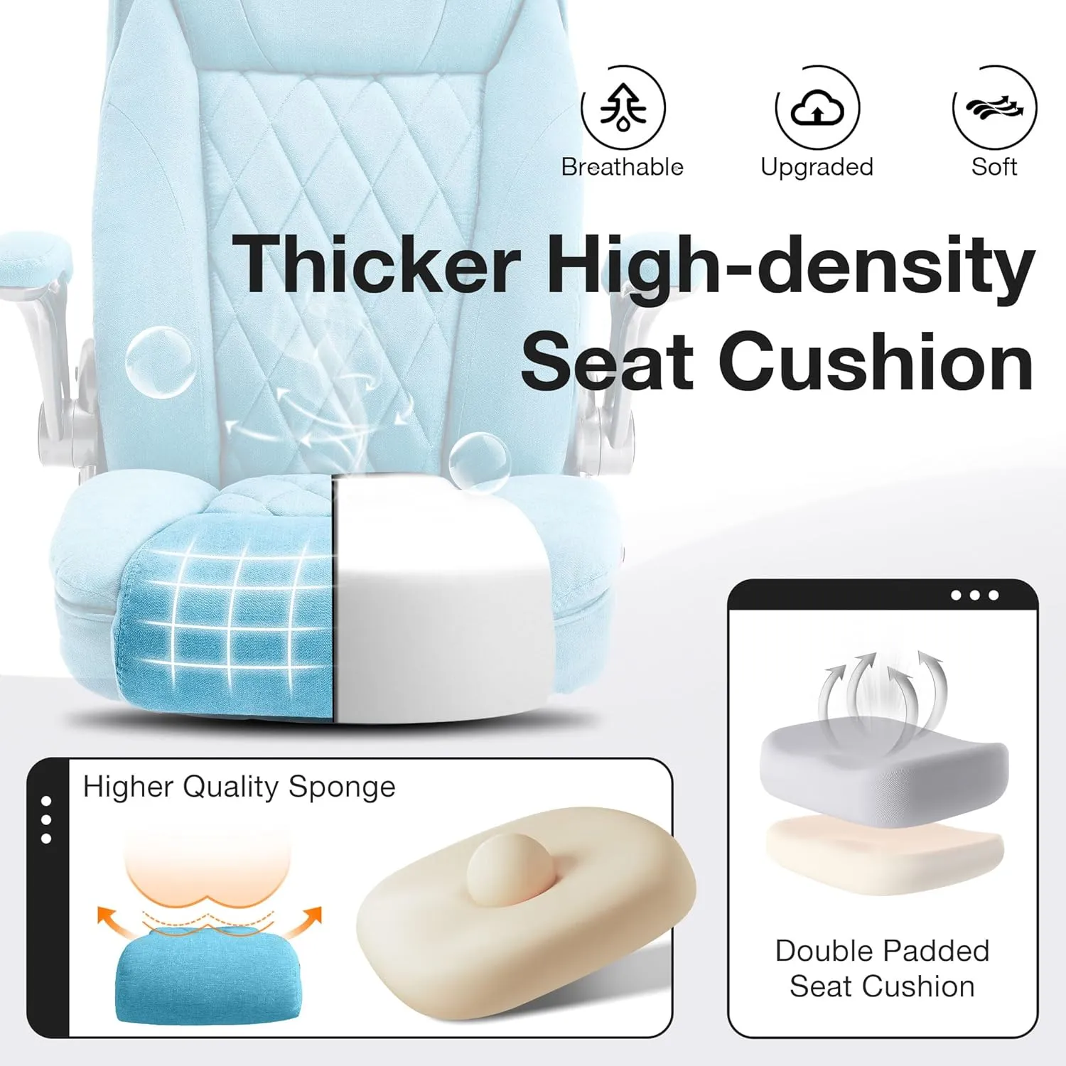 Big and Tall Office Chair 400lbs High Back Executive Computer Desk Chair with Flip Up Armrest, Breathable Fabric Adjustable Height Ergonomic Home Office Heavy Duty