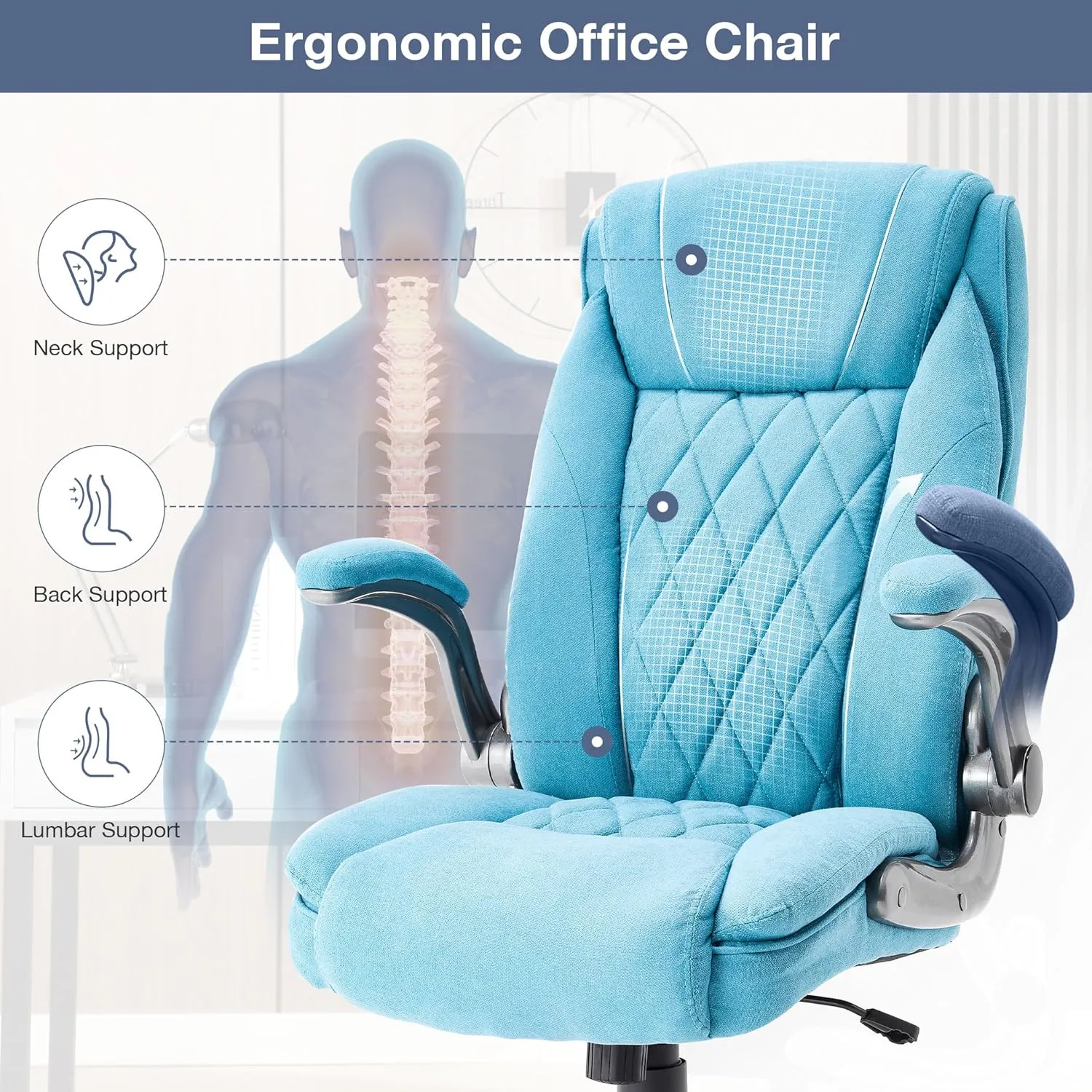 Big and Tall Office Chair 400lbs High Back Executive Computer Desk Chair with Flip Up Armrest, Breathable Fabric Adjustable Height Ergonomic Home Office Heavy Duty