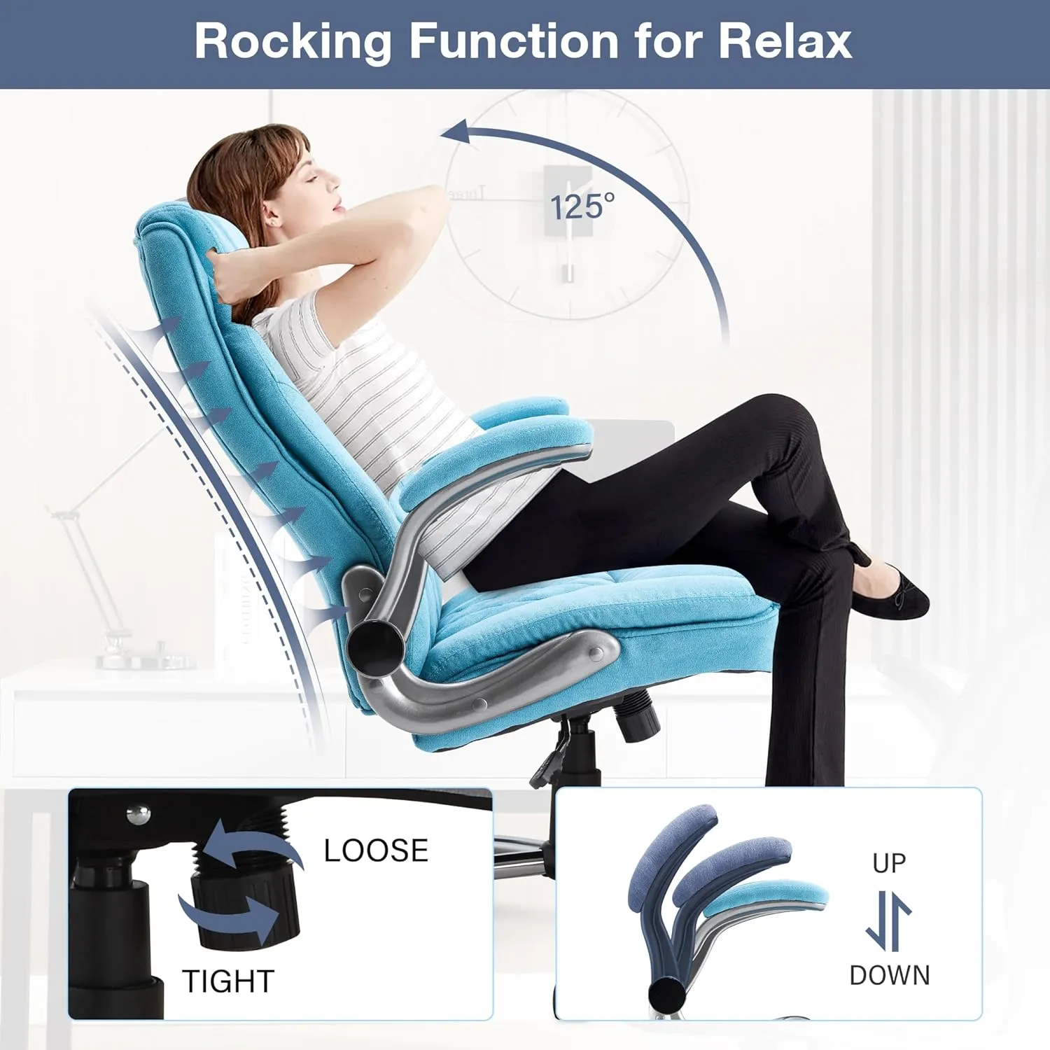Big and Tall Office Chair 400lbs High Back Executive Computer Desk Chair with Flip Up Armrest, Breathable Fabric Adjustable Height Ergonomic Home Office Heavy Duty