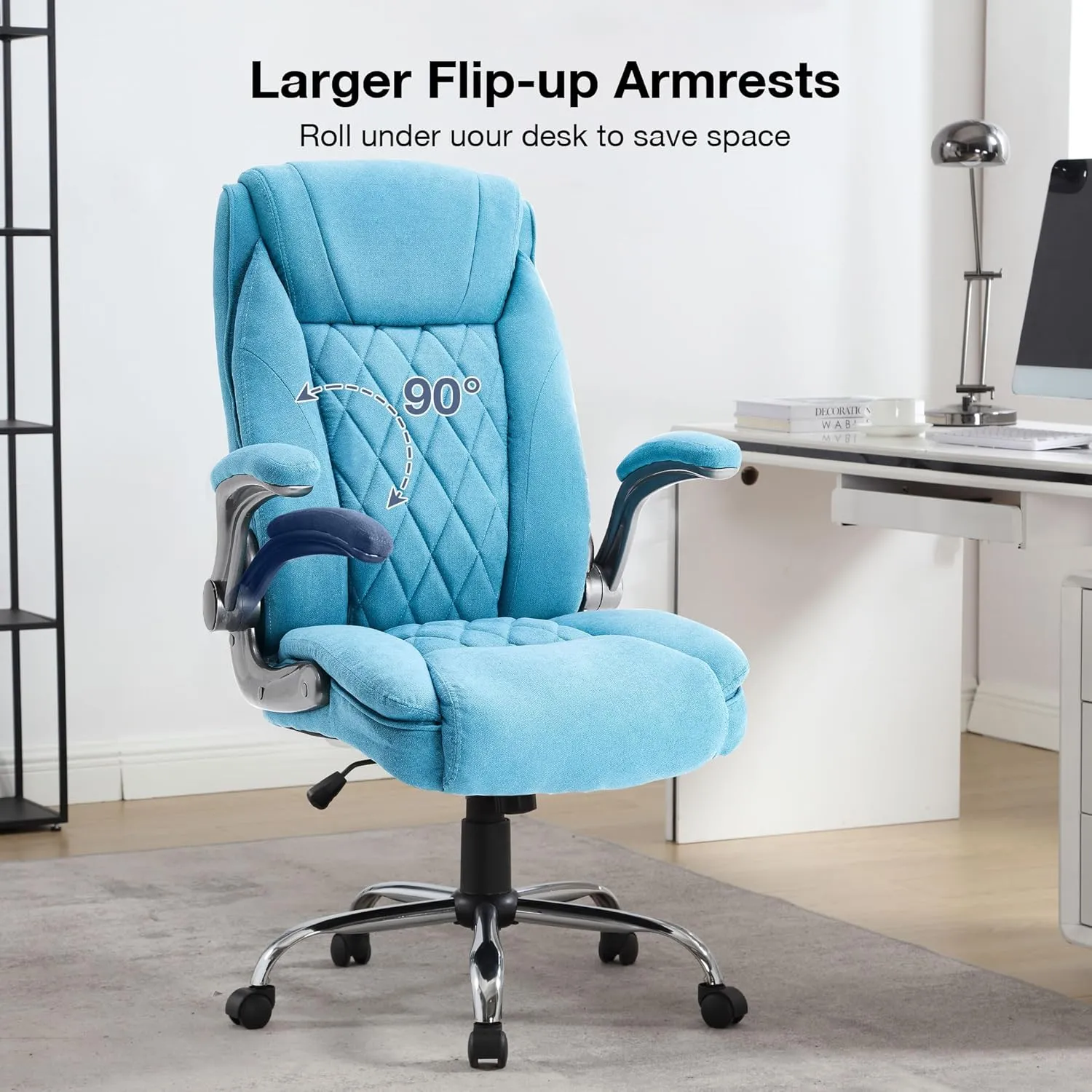 Big and Tall Office Chair 400lbs High Back Executive Computer Desk Chair with Flip Up Armrest, Breathable Fabric Adjustable Height Ergonomic Home Office Heavy Duty