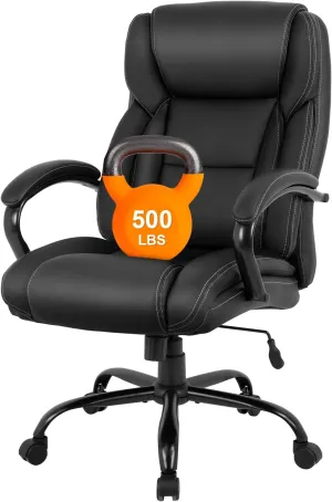 Big and Tall Office Chair 500lbs Cheap Desk Chair Ergonomic Computer Chair High Back PU Executive Chair with Lumbar Support Headrest Swivel Chair for Women Men Adults,Black