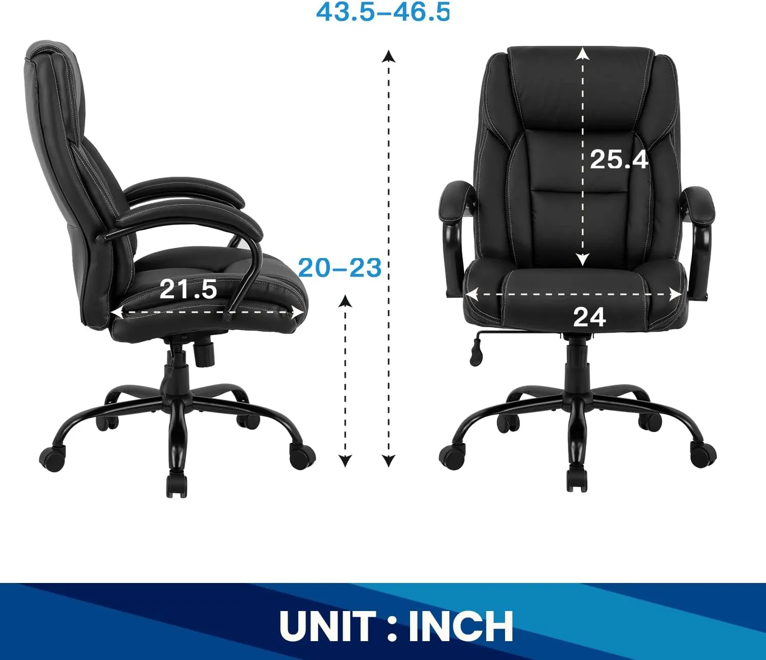 Big and Tall Office Chair 500lbs Cheap Desk Chair Ergonomic Computer Chair High Back PU Executive Chair with Lumbar Support Headrest Swivel Chair for Women Men Adults,Black