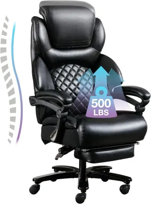 Big and Tall Office Chair 650lbs, Ergonomic Oversize Extra Wide High Back Executive Chair for Heavy People with Wide Thick Seat Cushion, Adjustable Lumbar Support, Headrest & Footrest