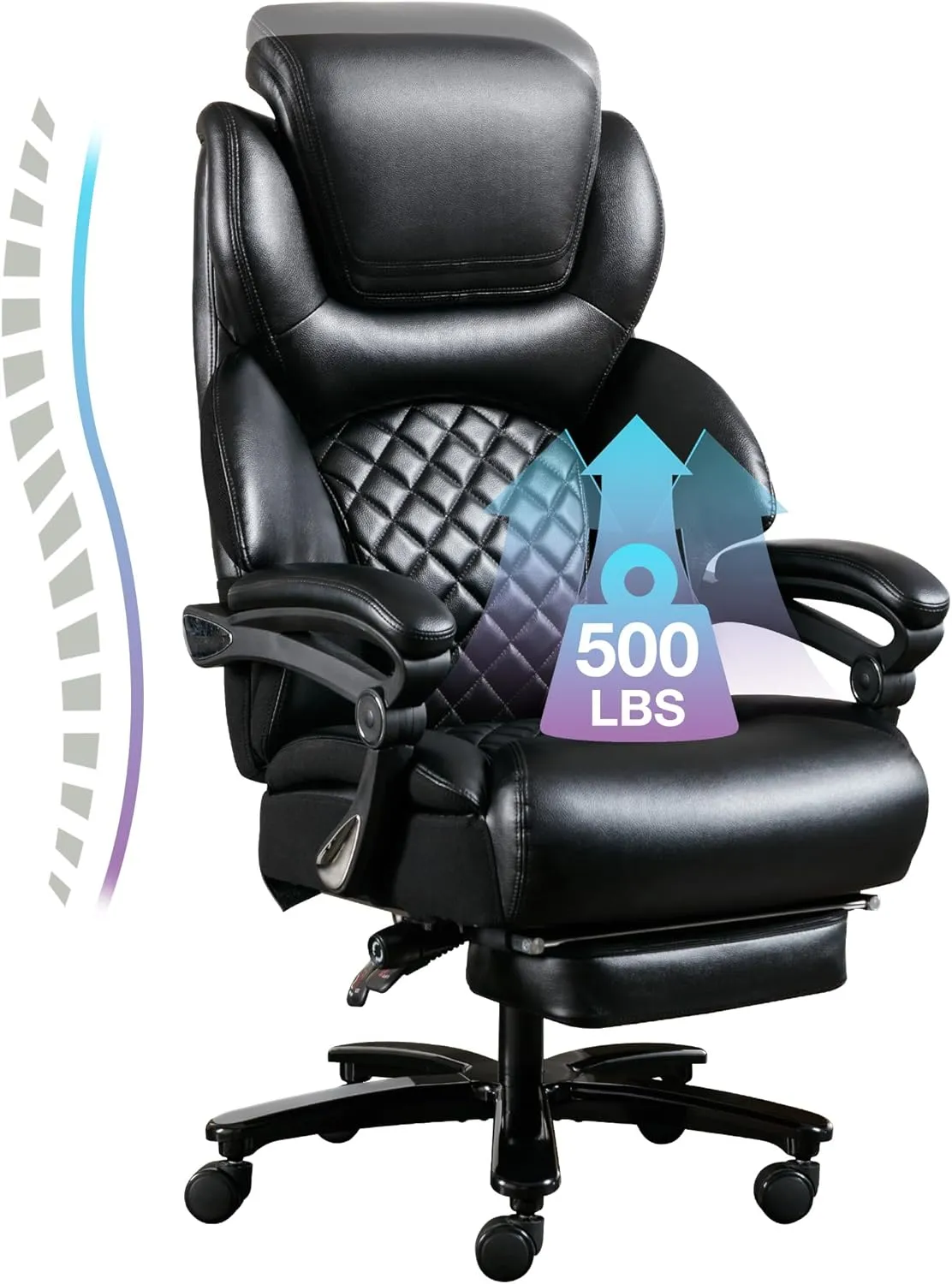 Big and Tall Office Chair 650lbs, Ergonomic Oversize Extra Wide High Back Executive Chair for Heavy People with Wide Thick Seat Cushion, Adjustable Lumbar Support, Headrest & Footrest