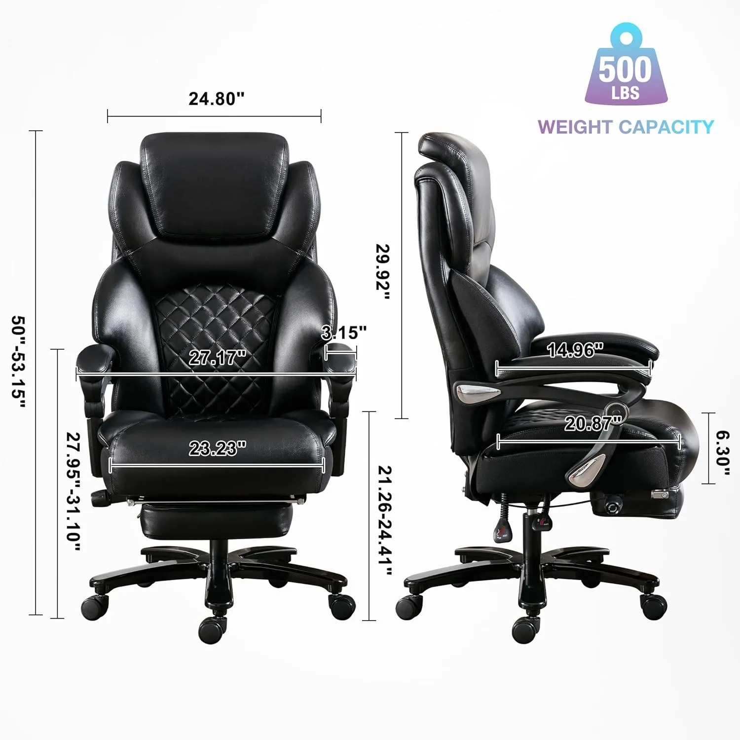 Big and Tall Office Chair 650lbs, Ergonomic Oversize Extra Wide High Back Executive Chair for Heavy People with Wide Thick Seat Cushion, Adjustable Lumbar Support, Headrest & Footrest