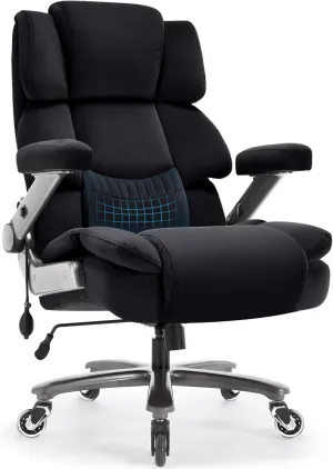 Big and Tall Office Chair 700lbs- Fabric High Back Executive Computer Chair with Adjustable Lumbar Support 3D Flip Arms Plus Size Rubber Wheels- Extra Wide Large Desk Chairs, Heavy Duty Metal Base