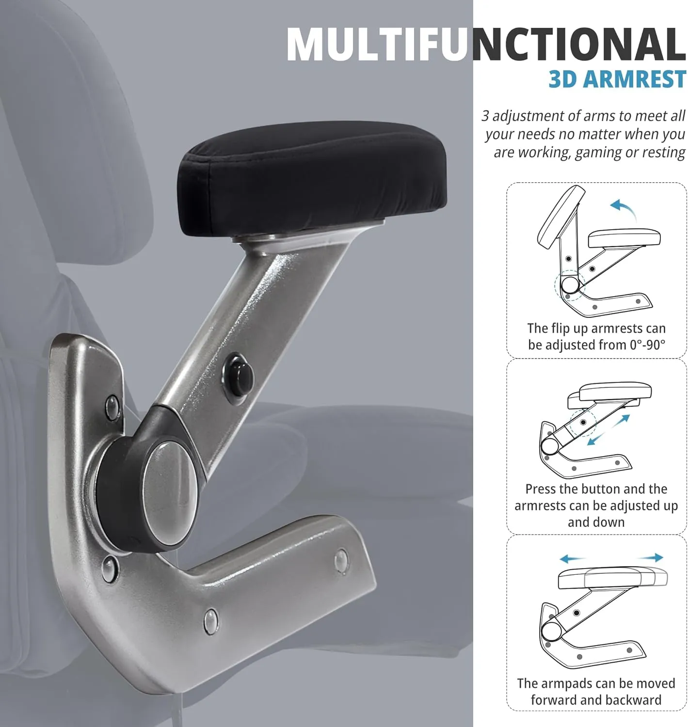 Big and Tall Office Chair 700lbs- Fabric High Back Executive Computer Chair with Adjustable Lumbar Support 3D Flip Arms Plus Size Rubber Wheels- Extra Wide Large Desk Chairs, Heavy Duty Metal Base