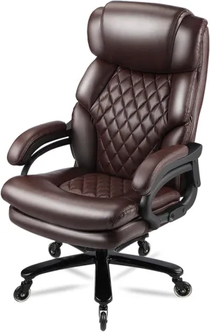 Big and Tall Office Chair for Heavy People, Executive Office Chair, 360 Swivel, Heavy Duty Casters, Brown
