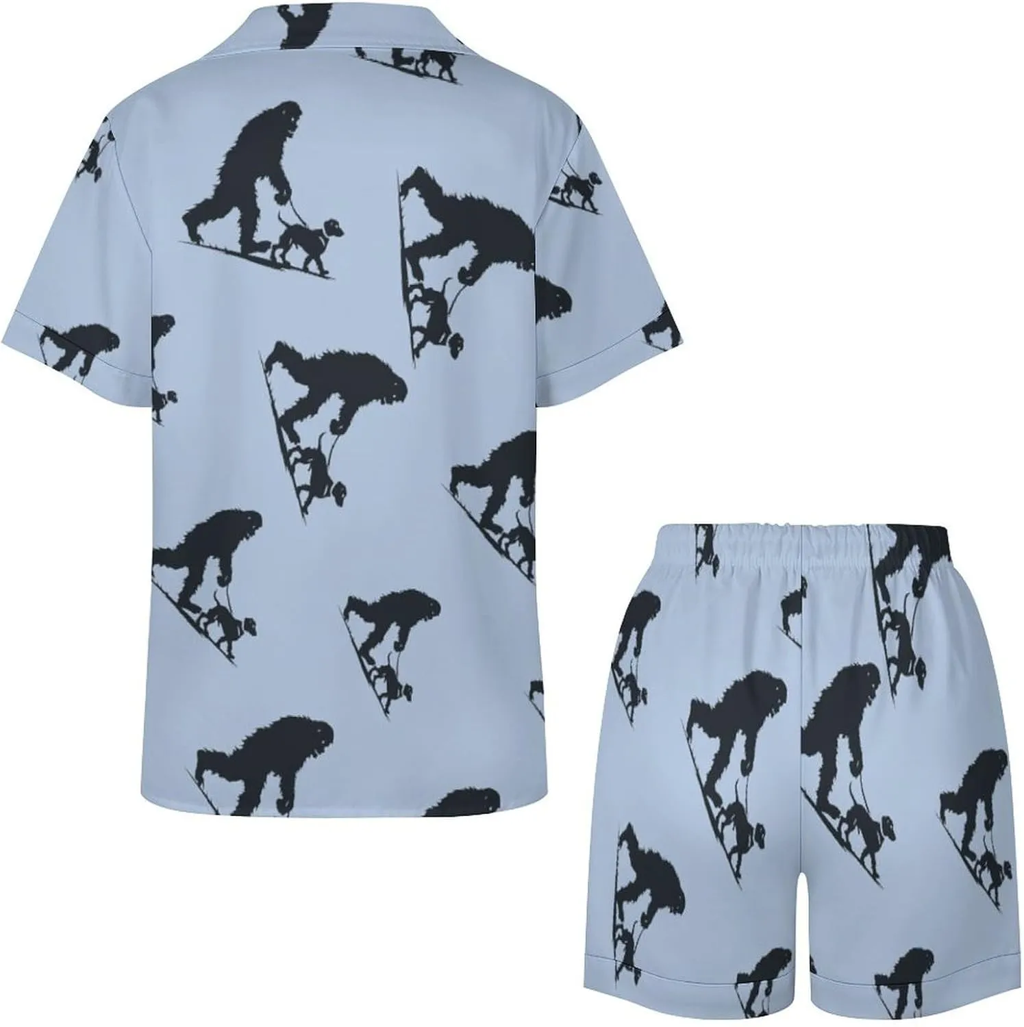 Bigfoot Walking Dachshund Women's Satin Pajama Set Short Sleeve Button Down Sleepwear Loungewear Pj Set