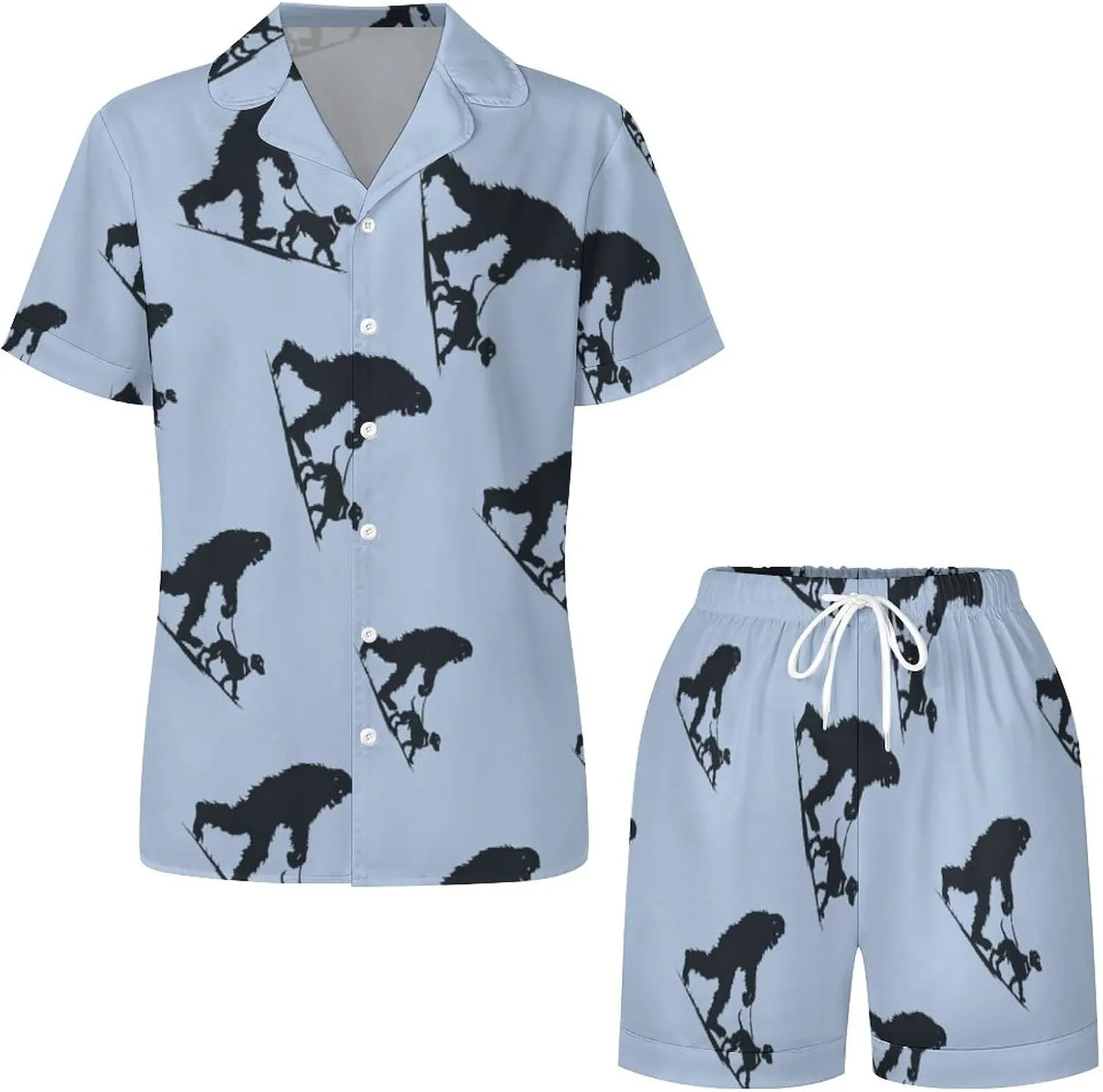 Bigfoot Walking Dachshund Women's Satin Pajama Set Short Sleeve Button Down Sleepwear Loungewear Pj Set