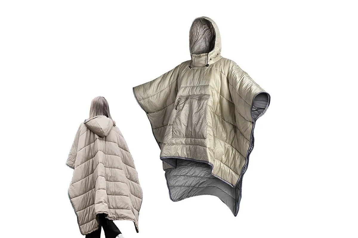 Blanket Hassle-free Hooded Wearable - Bag Energy-efficient Khaki Thermal Camping Poncho Sleeping
