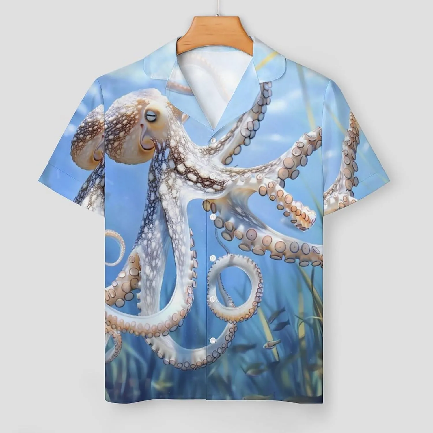 Blue Octopus Ocean Octopus Women's Satin Pajama Set Short Sleeve Button Down Sleepwear Loungewear Pj Set