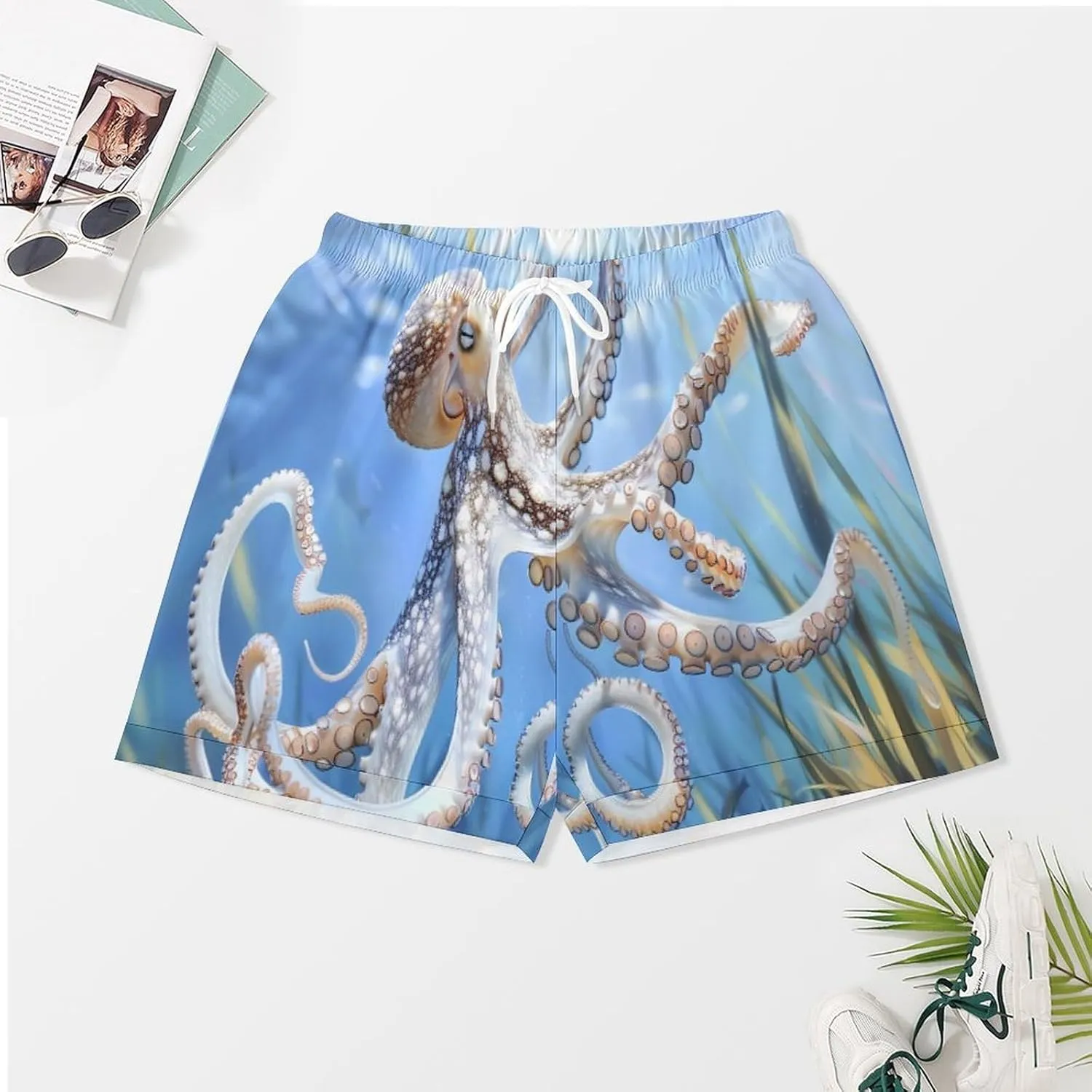 Blue Octopus Ocean Octopus Women's Satin Pajama Set Short Sleeve Button Down Sleepwear Loungewear Pj Set