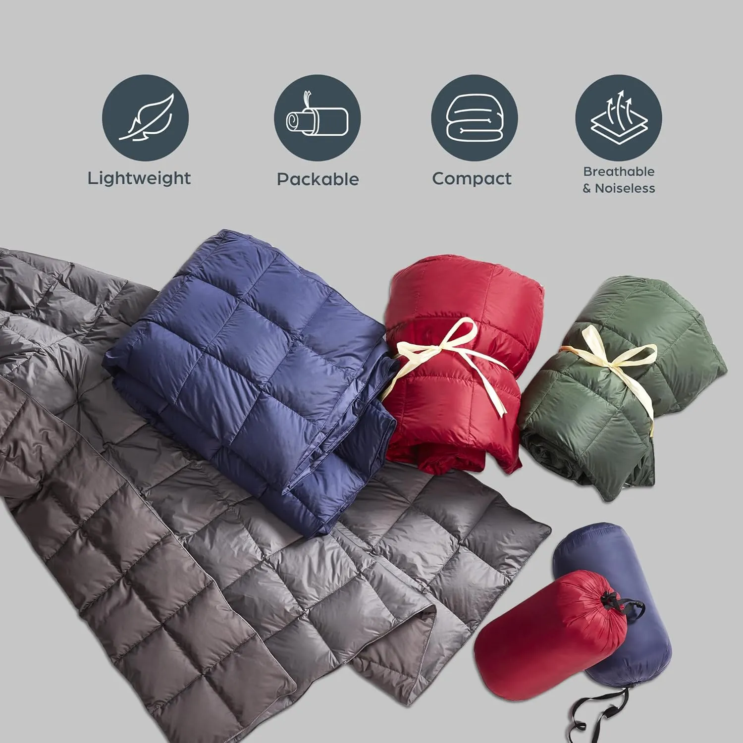 Blue Ridge Activ Fluffy 650 Fill Power Outdoor Packable Down Throw Blanket for Camping Hiking with Carrying Pouch - Lightweight and Durable Blanket 60" x 70" for Traveling, Beach Trips