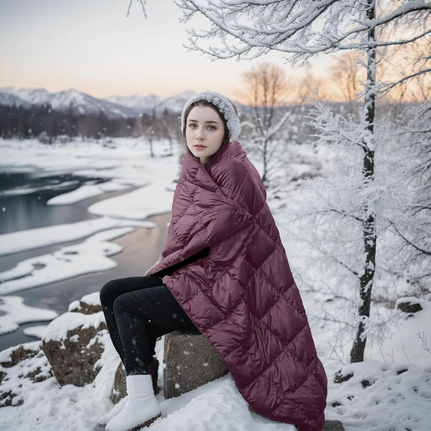 Blue Ridge Activ Fluffy 650 Fill Power Outdoor Packable Down Throw Blanket for Camping Hiking with Carrying Pouch - Lightweight and Durable Blanket 60" x 70" for Traveling, Beach Trips