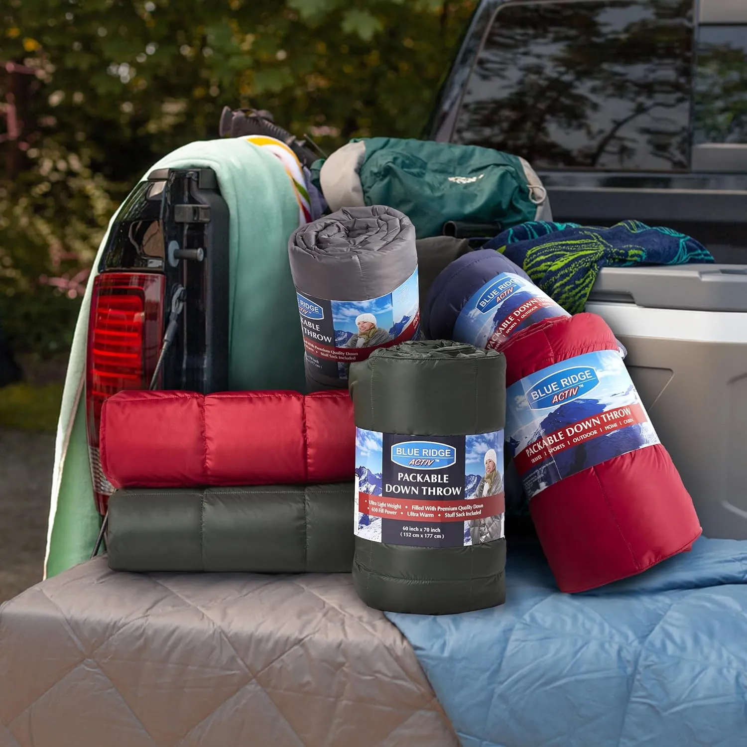 Blue Ridge Activ Fluffy 650 Fill Power Outdoor Packable Down Throw Blanket for Camping Hiking with Carrying Pouch - Lightweight and Durable Blanket 60" x 70" for Traveling, Beach Trips