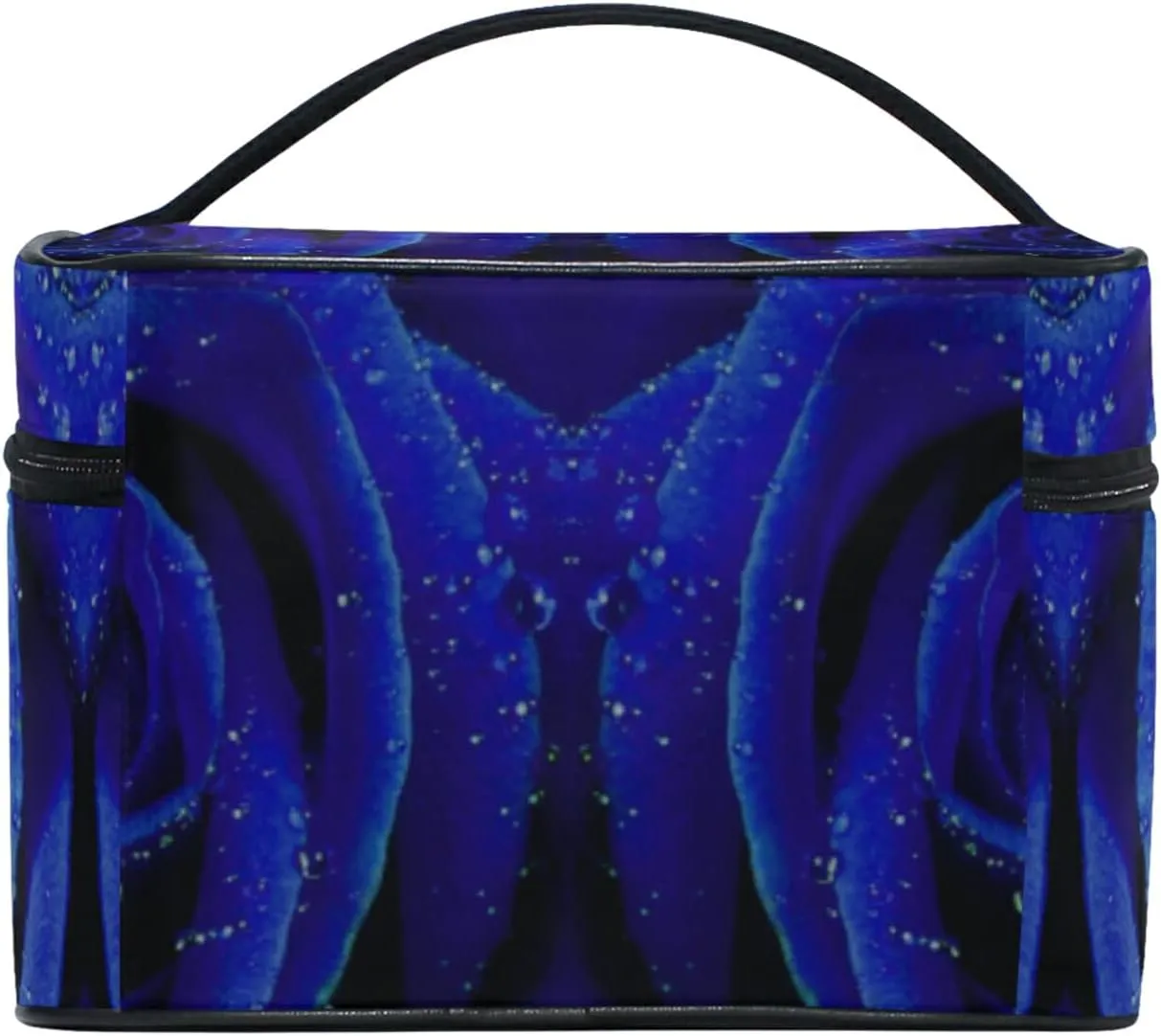Blue Rose with Water Drops Texture Beauty Cosmetic with Zipper Brush Portable Storage Bag, Fashion printing Toiletry, Durable Travel Organizer Tote Unisex Gifts
