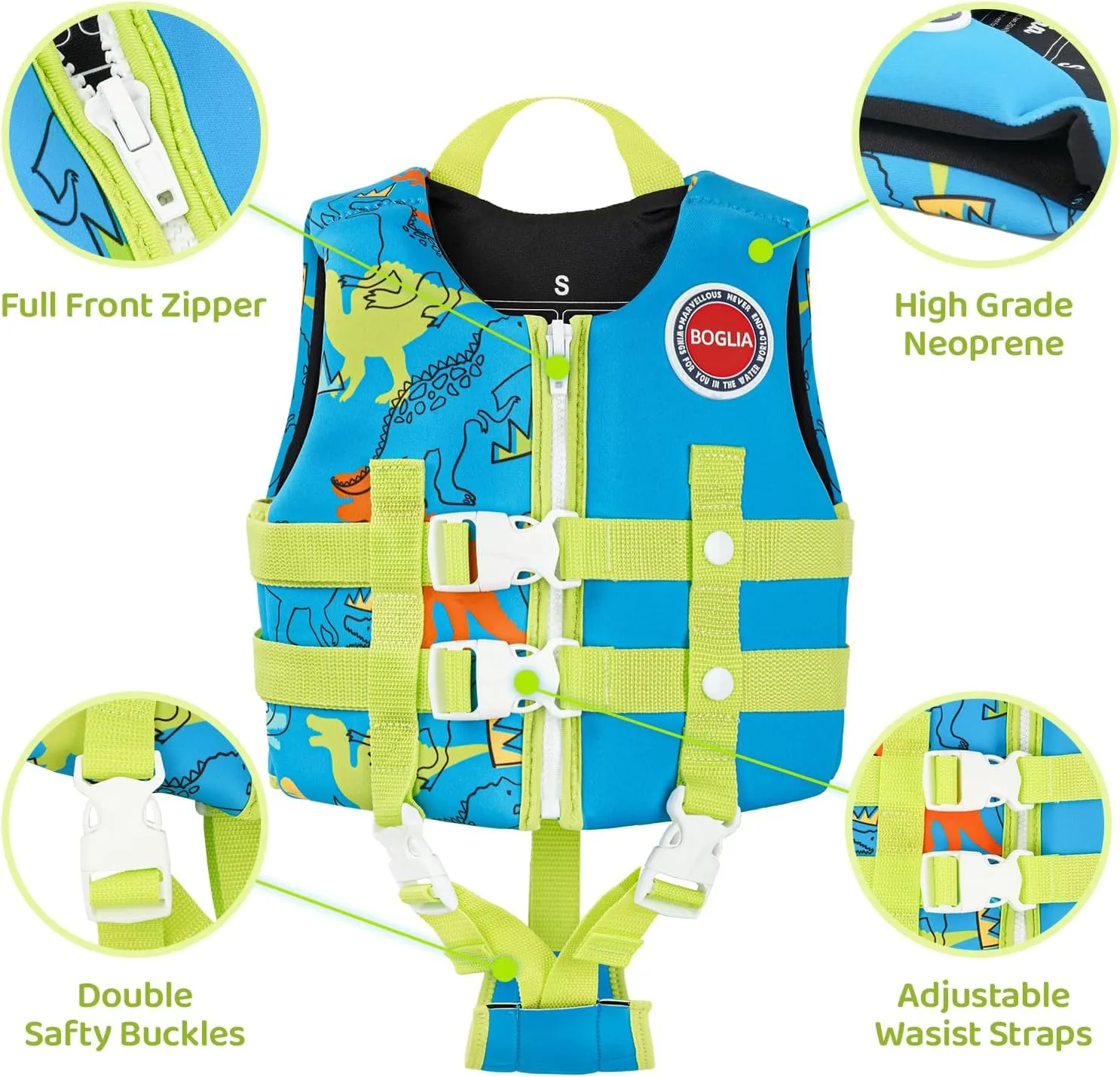 Boglia Kids Swim Vest Toddler Float Jacket Swimming Aid for Boys and Girls,Children Float Swimsuit with Adjustable Safety Strap for Age 2-9 Years/22-50Lbs