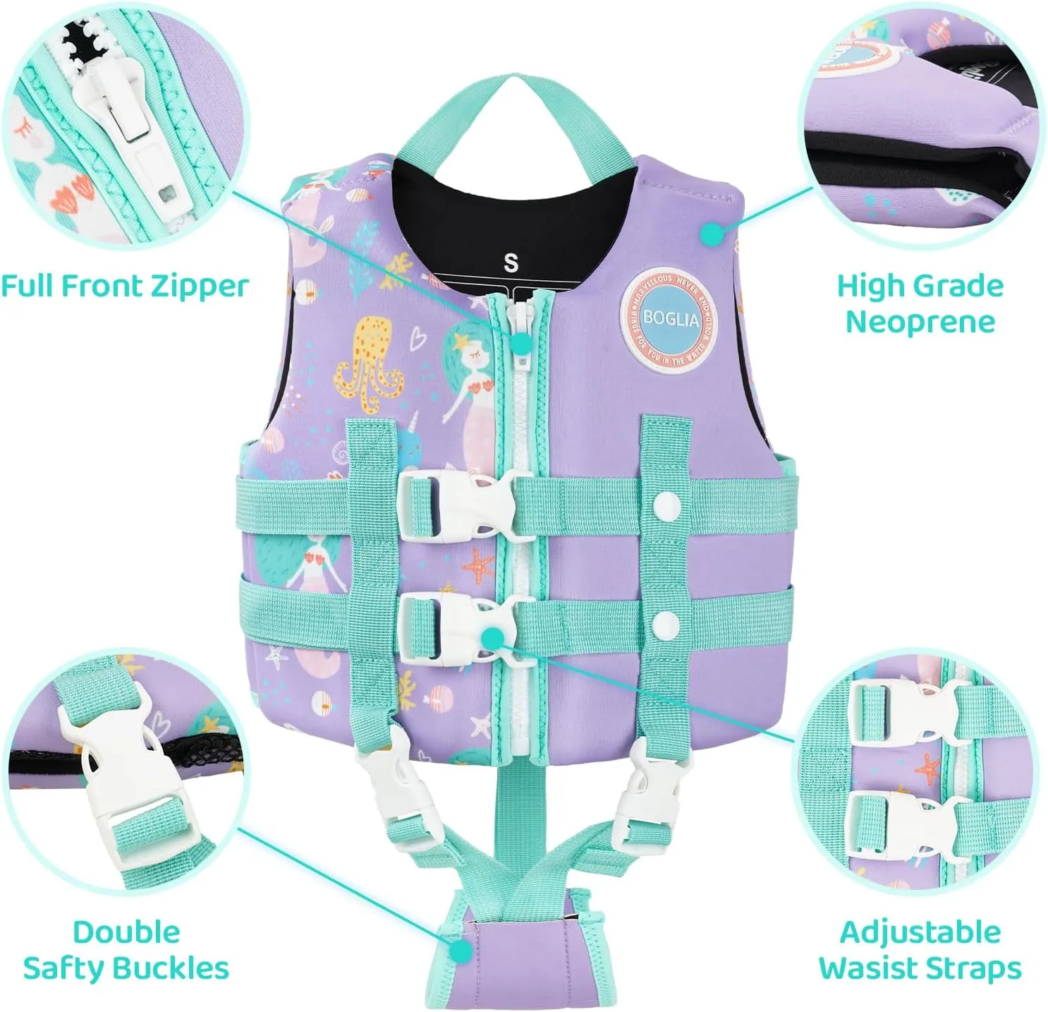 Boglia Kids Swim Vest Toddler Float Jacket Swimming Aid for Boys and Girls,Children Float Swimsuit with Adjustable Safety Strap for Age 2-9 Years/22-50Lbs