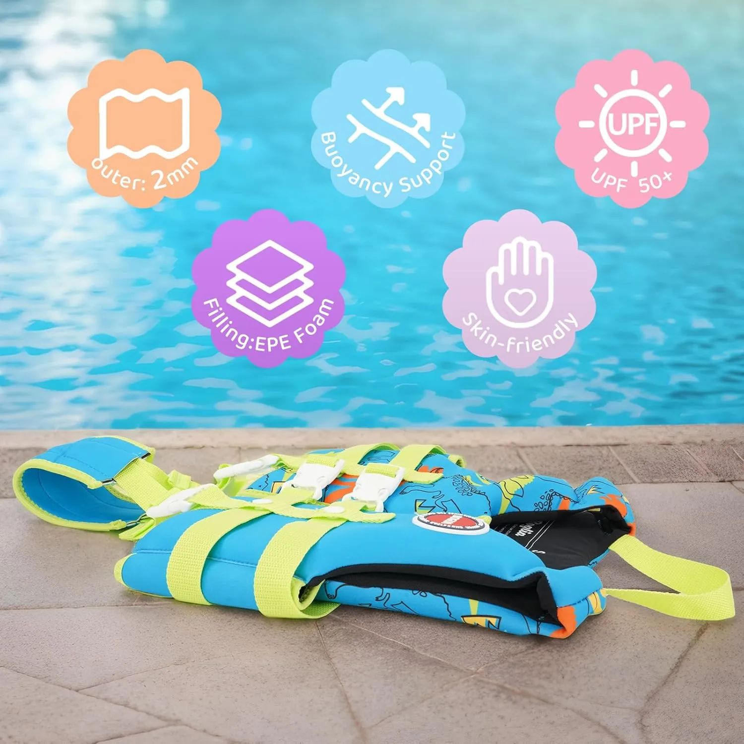 Boglia Kids Swim Vest Toddler Float Jacket Swimming Aid for Boys and Girls,Children Float Swimsuit with Adjustable Safety Strap for Age 2-9 Years/22-50Lbs
