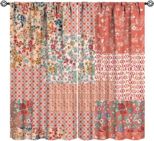 Boho Patchwork Curtains Colorful Vintage Rustic Splicing Wildflower Farmhouse Country Girls Women Bedroom Living Room Rod Pocket Decoration Window Drapes 2 Panels W21xL45in