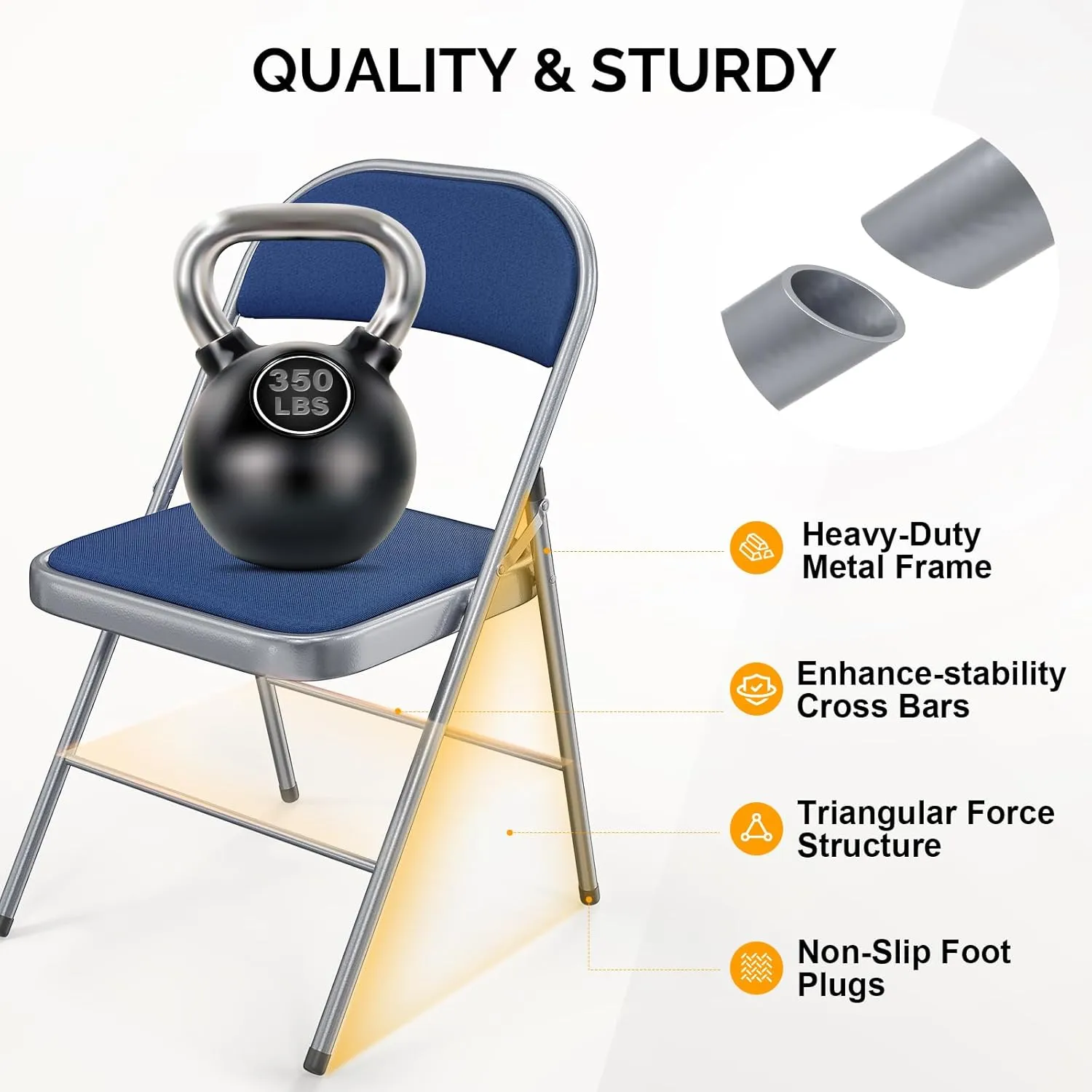 Bonnlo Folding Chair, Padded Folding Chairs with Cushion, Back and Steel Frame for Indoor Outdoor Outside Dinning Office Camping Use, Blue, 6 Pack
