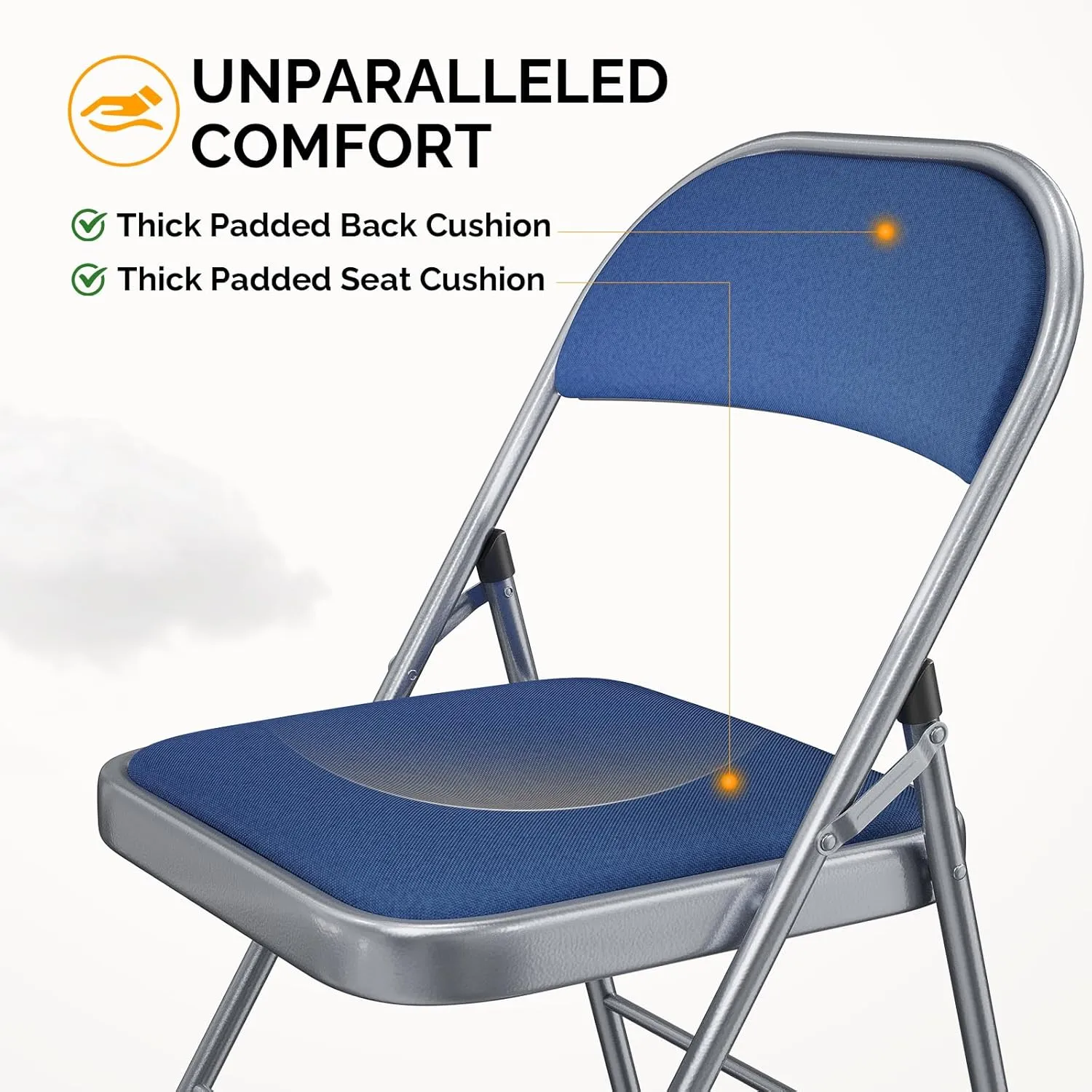 Bonnlo Folding Chair, Padded Folding Chairs with Cushion, Back and Steel Frame for Indoor Outdoor Outside Dinning Office Camping Use, Blue, 6 Pack