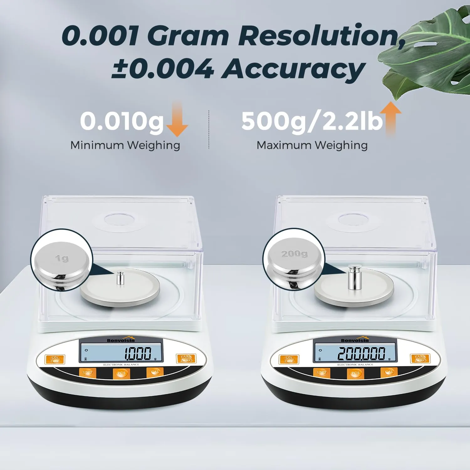 Bonvoisin Analytical Balance 500 gram x 0.001g High Precision Lab Scale Accurate Scientific Laboratory Electronic Scale 1 Milligram Digital Jewelry Weighing Scale with Windshield (500g, 0.001g)