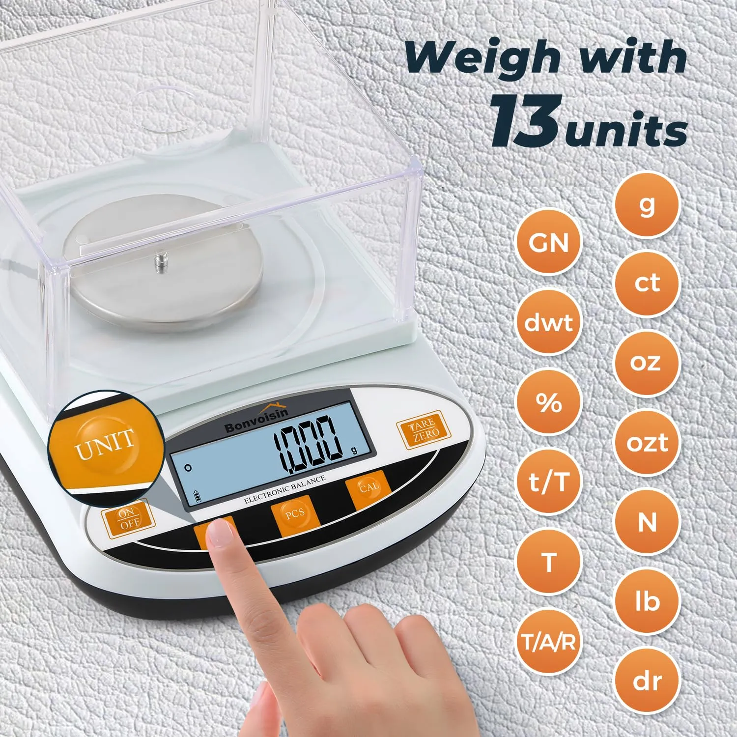 Bonvoisin Analytical Balance 500 gram x 0.001g High Precision Lab Scale Accurate Scientific Laboratory Electronic Scale 1 Milligram Digital Jewelry Weighing Scale with Windshield (500g, 0.001g)