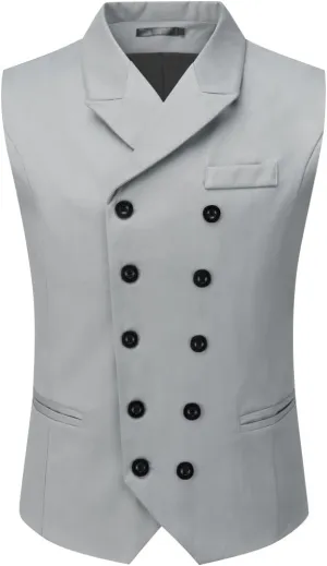 Boyland Men's Double Breasted Business Wedding Vests Dress Waistcoat 10 Buttons Closure V-Neck Suit Vest Slim Fit Plus Size
