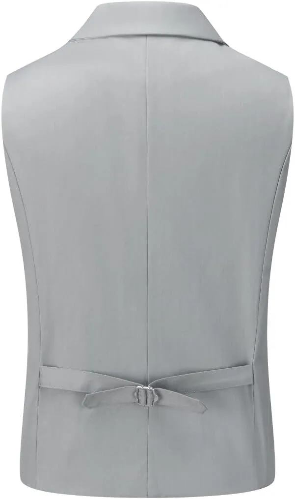 Boyland Men's Double Breasted Business Wedding Vests Dress Waistcoat 10 Buttons Closure V-Neck Suit Vest Slim Fit Plus Size