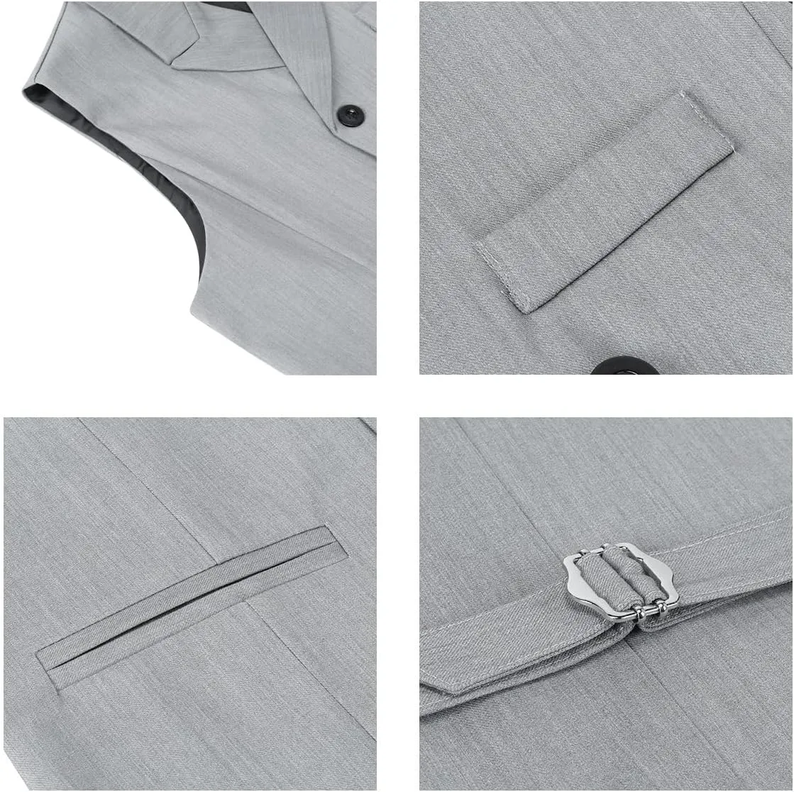 Boyland Men's Double Breasted Business Wedding Vests Dress Waistcoat 10 Buttons Closure V-Neck Suit Vest Slim Fit Plus Size