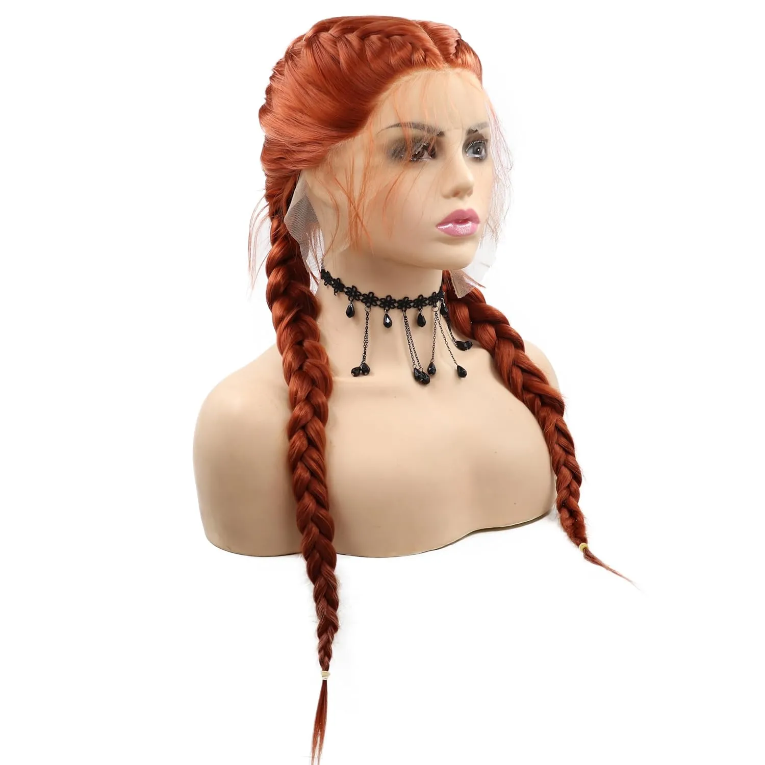 Braided Wig Double Lace Front Braided Wig Long Ginger Box Braids Lace Braiding Wigs Pre Plucked Glueless Synthetic Heat Resistant Fiber Hair 22 Inch Cosplay Braids Lace Wigs