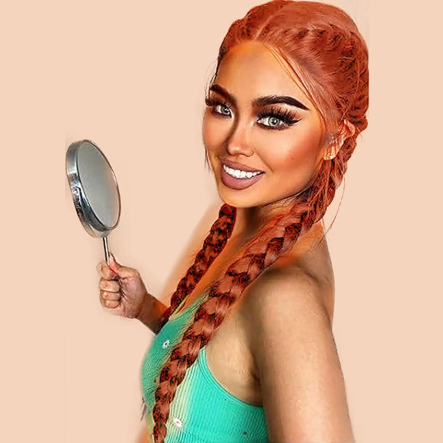 Braided Wig Double Lace Front Braided Wig Long Ginger Box Braids Lace Braiding Wigs Pre Plucked Glueless Synthetic Heat Resistant Fiber Hair 22 Inch Cosplay Braids Lace Wigs
