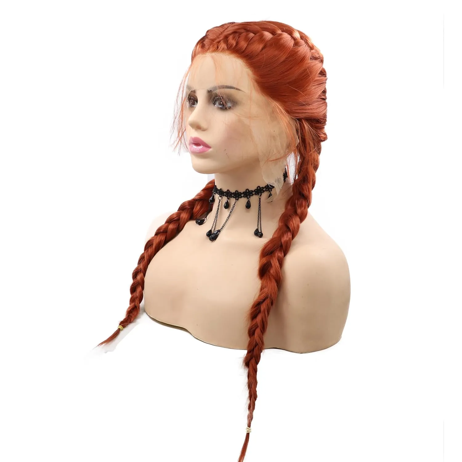 Braided Wig Double Lace Front Braided Wig Long Ginger Box Braids Lace Braiding Wigs Pre Plucked Glueless Synthetic Heat Resistant Fiber Hair 22 Inch Cosplay Braids Lace Wigs