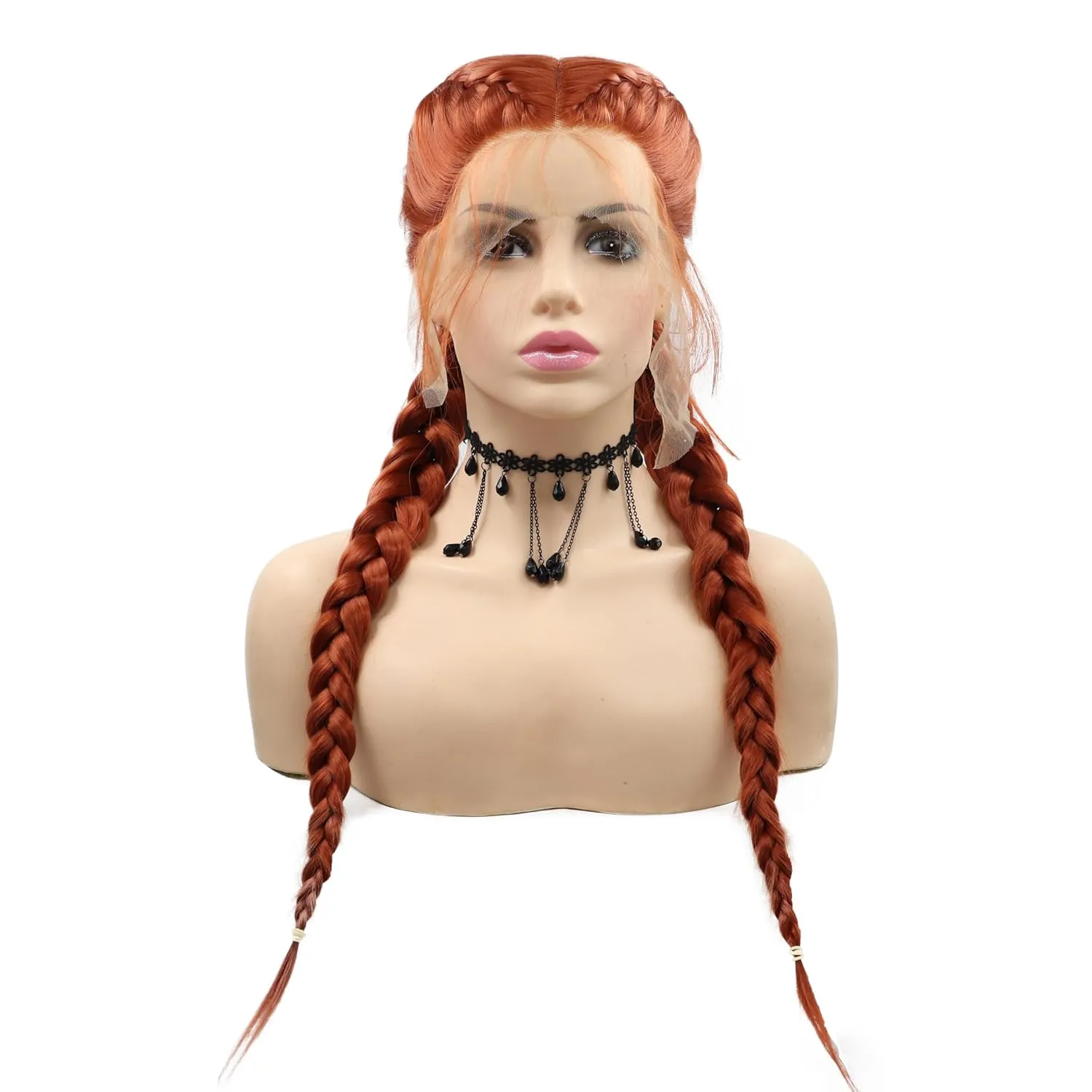 Braided Wig Double Lace Front Braided Wig Long Ginger Box Braids Lace Braiding Wigs Pre Plucked Glueless Synthetic Heat Resistant Fiber Hair 22 Inch Cosplay Braids Lace Wigs