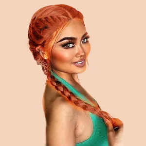 Braided Wig Double Lace Front Braided Wig Long Ginger Box Braids Lace Braiding Wigs Pre Plucked Glueless Synthetic Heat Resistant Fiber Hair 22 Inch Cosplay Braids Lace Wigs