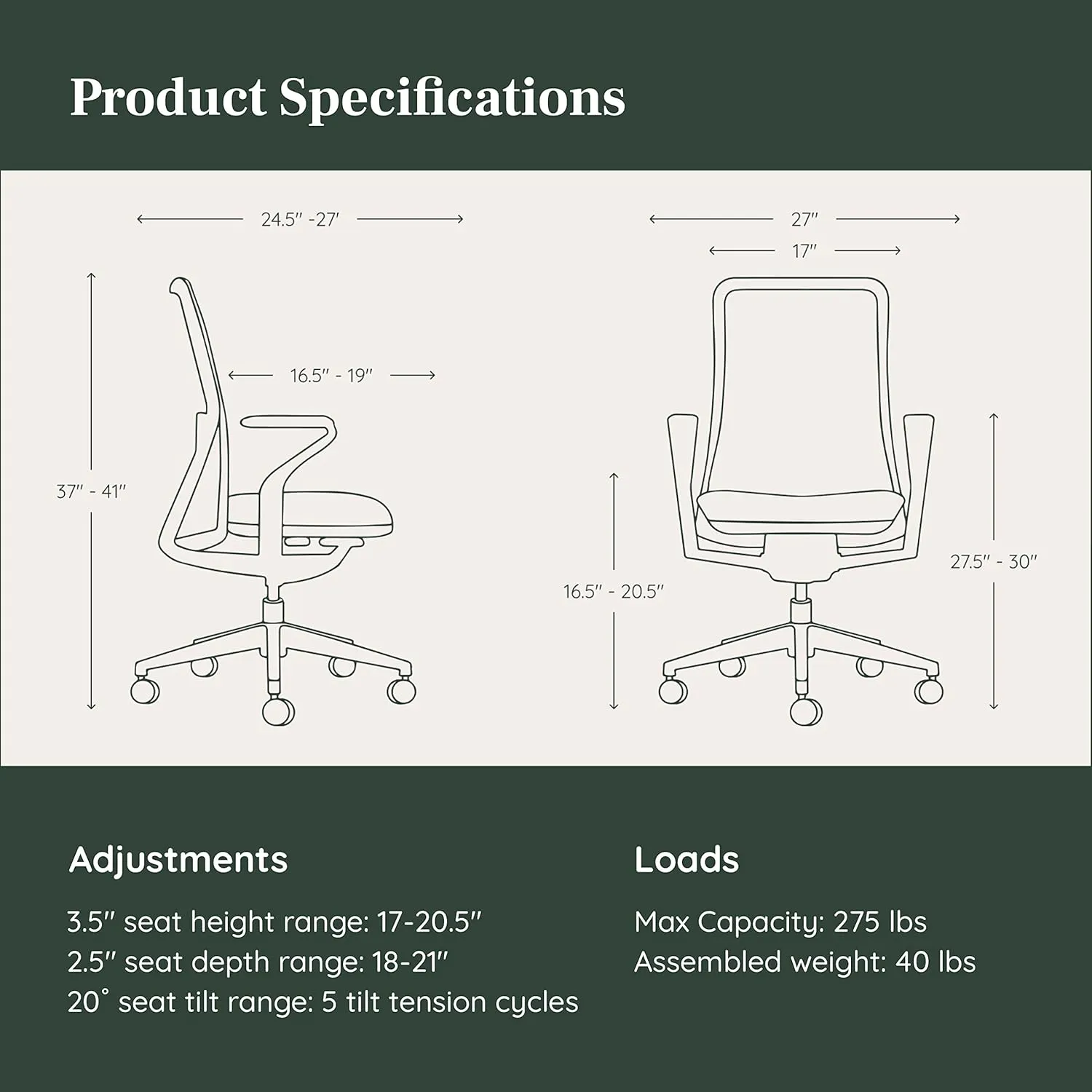 Branch Verve Chair - High Performance Executive Office Chair with Contoured Seat Back and Adjustable Lumbar Rest - High Density Foam Cushion with Aluminum Base - Up to 275 lbs - Coral