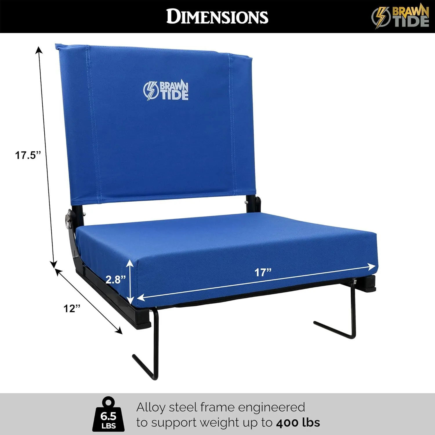 BRAWNTIDE Wide Stadium Seat - Extra Thick Cushion, Great Back Support, Lightweight Chair, Multiple Storage Pockets, Compact, Ideal for Sporting Events