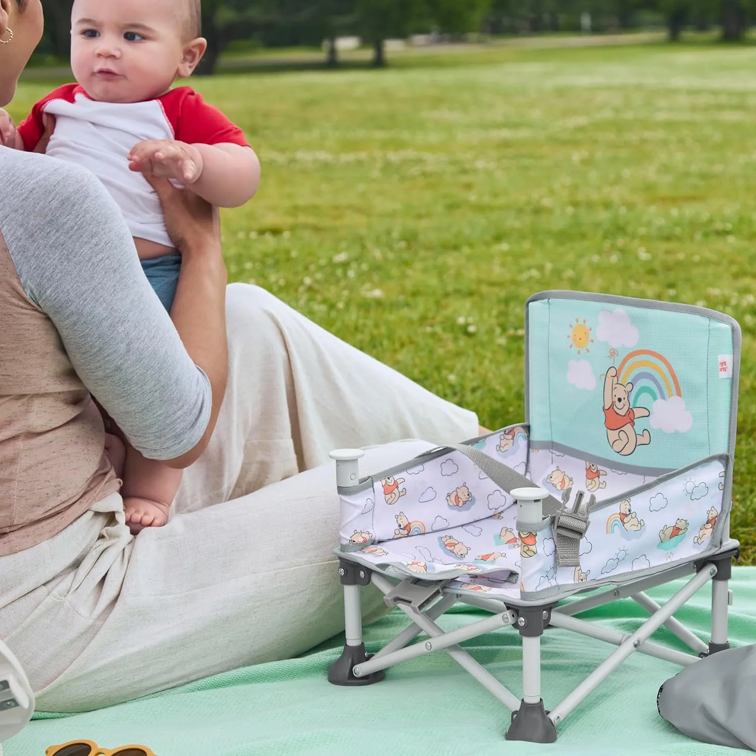Bright Starts Disney Winnie The Pooh Pop 'N Sit Portable Booster, Indoor/Outdoor Use, Floor Seat with Feeding Tray, 6 Mos - 3 Yrs