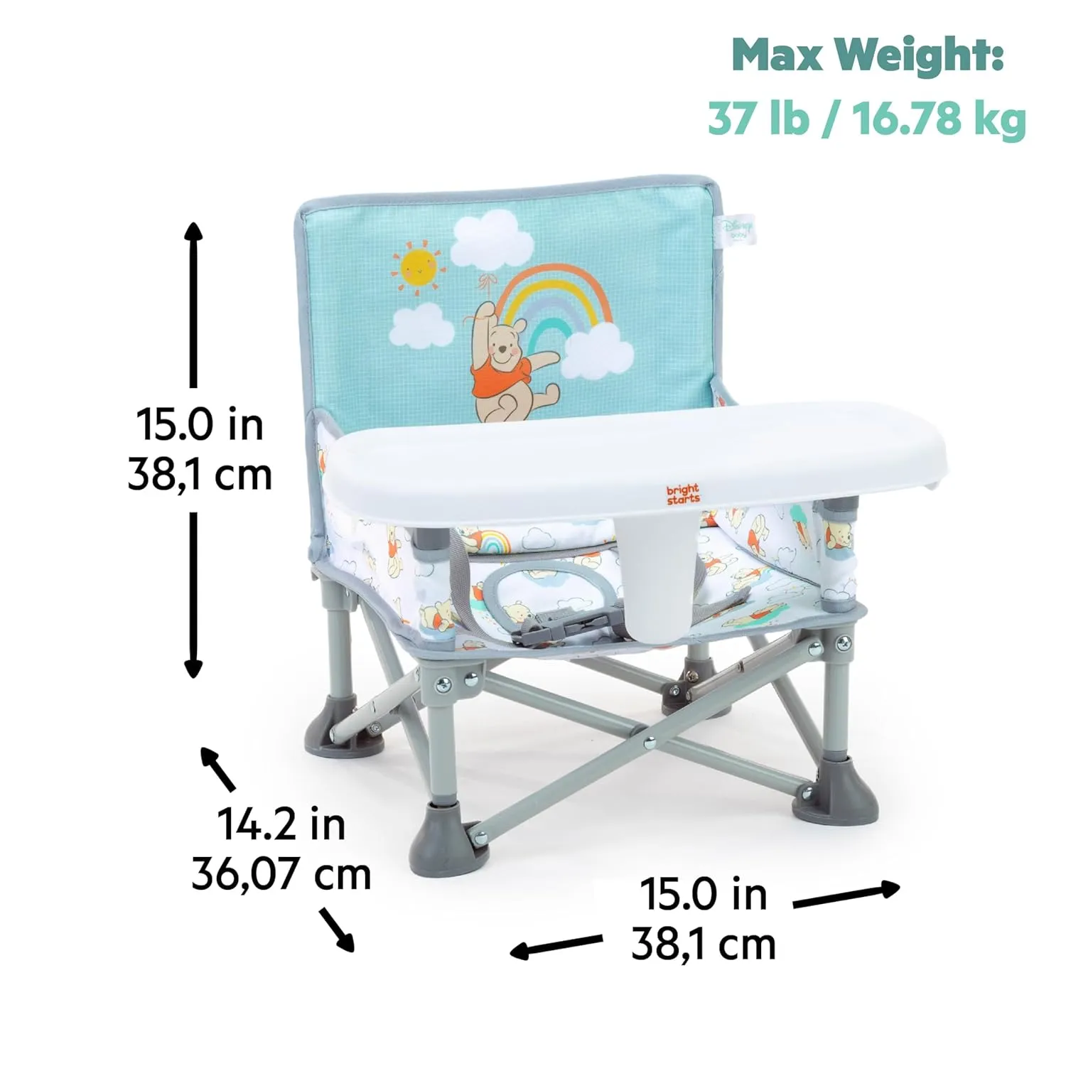 Bright Starts Disney Winnie The Pooh Pop 'N Sit Portable Booster, Indoor/Outdoor Use, Floor Seat with Feeding Tray, 6 Mos - 3 Yrs