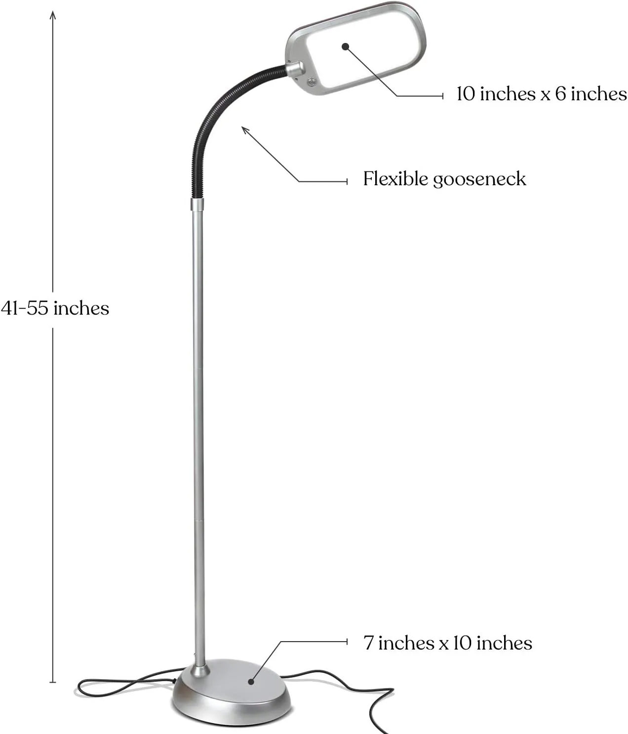 Brightech Litespan Slim LED Floor Reading Lamp with Adjustable Gooseneck for Living Rooms & Offices, Dimmable Standing Lamp for Bedroom - Silver