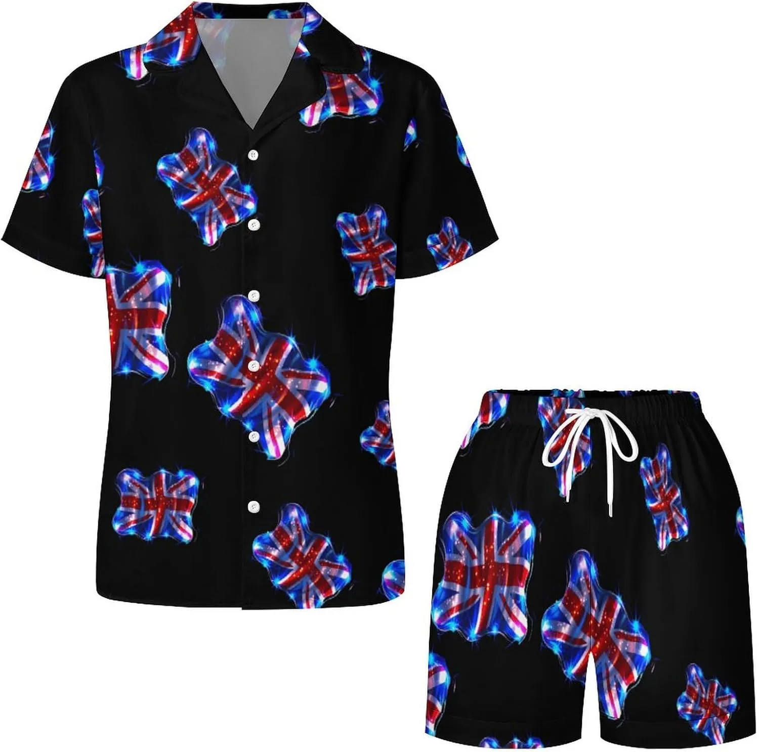 British UK Flag Women's Satin Pajama Set Short Sleeve Button Down Sleepwear Loungewear Pj Set