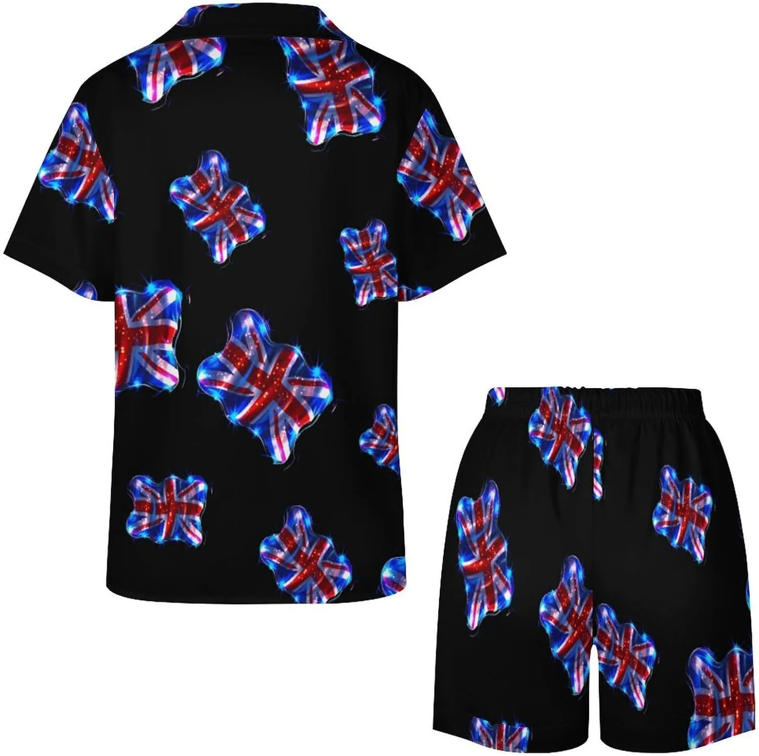 British UK Flag Women's Satin Pajama Set Short Sleeve Button Down Sleepwear Loungewear Pj Set