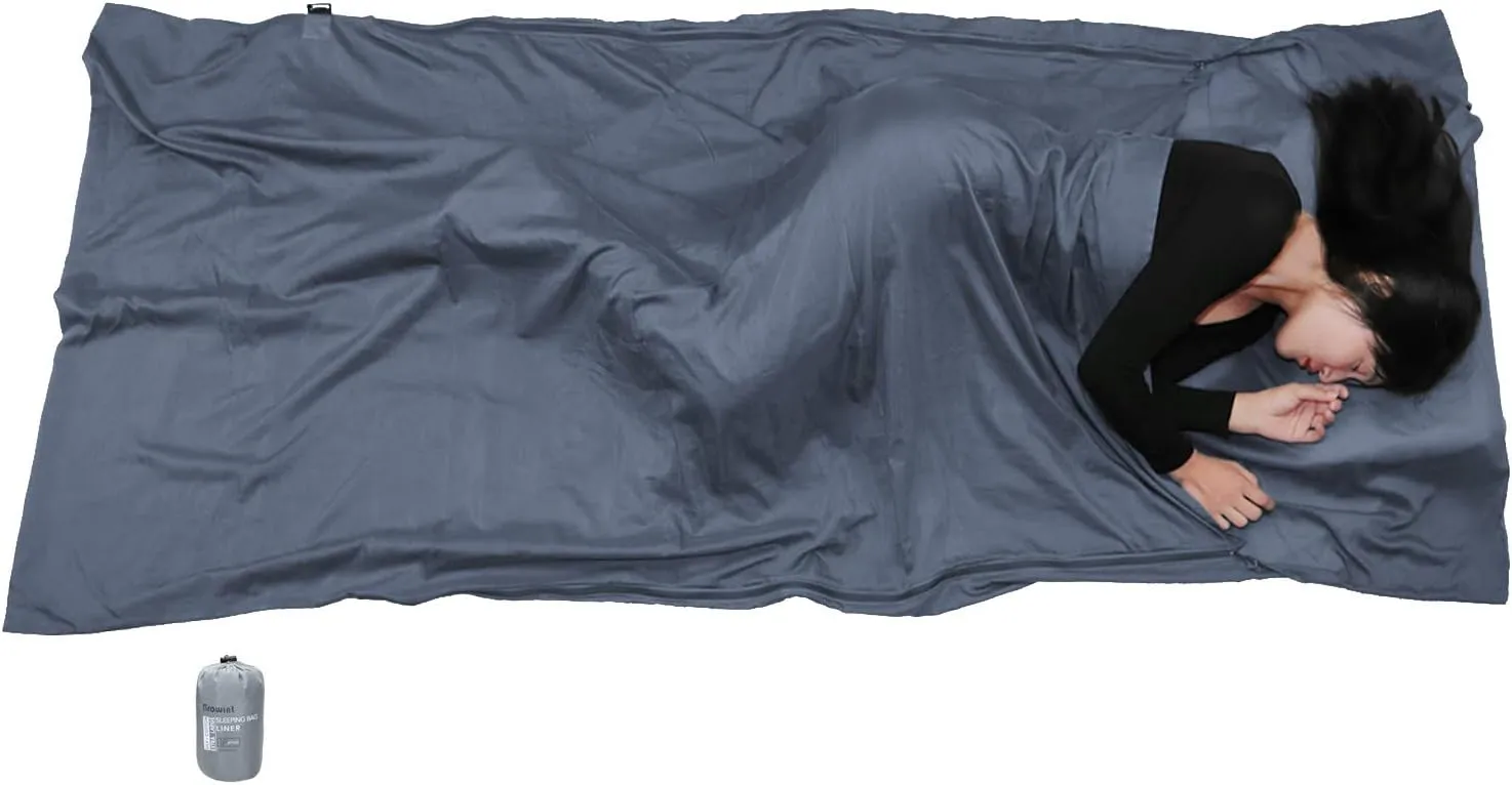Browint Silk/Cotton Travel Sheet with Double Zippers, 87"x43" Extra Wide Sleep Sack for Hotels, Lightweight Sleeping Bag Liner for Camping, Traveler Rectangular with Pillow Pocket …