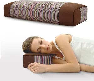 Buckwheat Pillow & Cervical Pillows for Sleeping（21x8x3inch） 100% Organic Coarse Cloth Package w Organic Buckwheat Hulls， Natural Cooling Technology and Relieve Cervical Pain. (Brown)