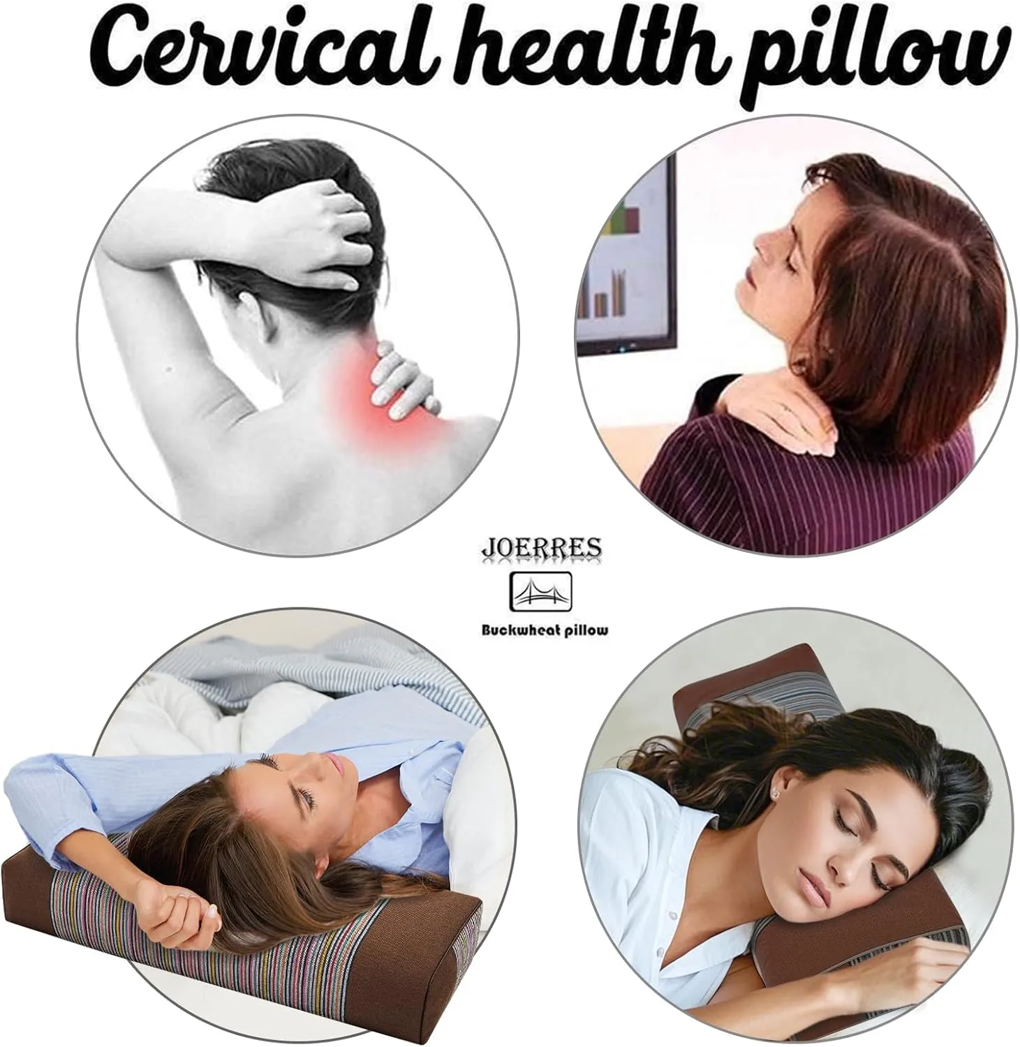 Buckwheat Pillow & Cervical Pillows for Sleeping（21x8x3inch） 100% Organic Coarse Cloth Package w Organic Buckwheat Hulls， Natural Cooling Technology and Relieve Cervical Pain. (Brown)